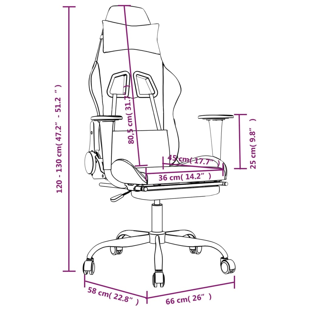 Silla gaming de masaje con reposapiés tela negro y gris taupe
