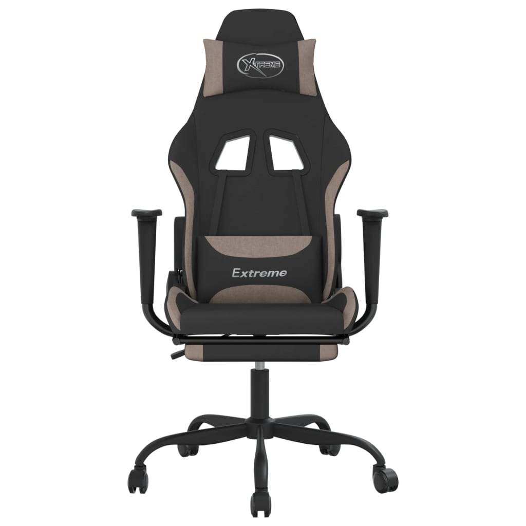 Silla gaming de masaje con reposapiés tela negro y gris taupe
