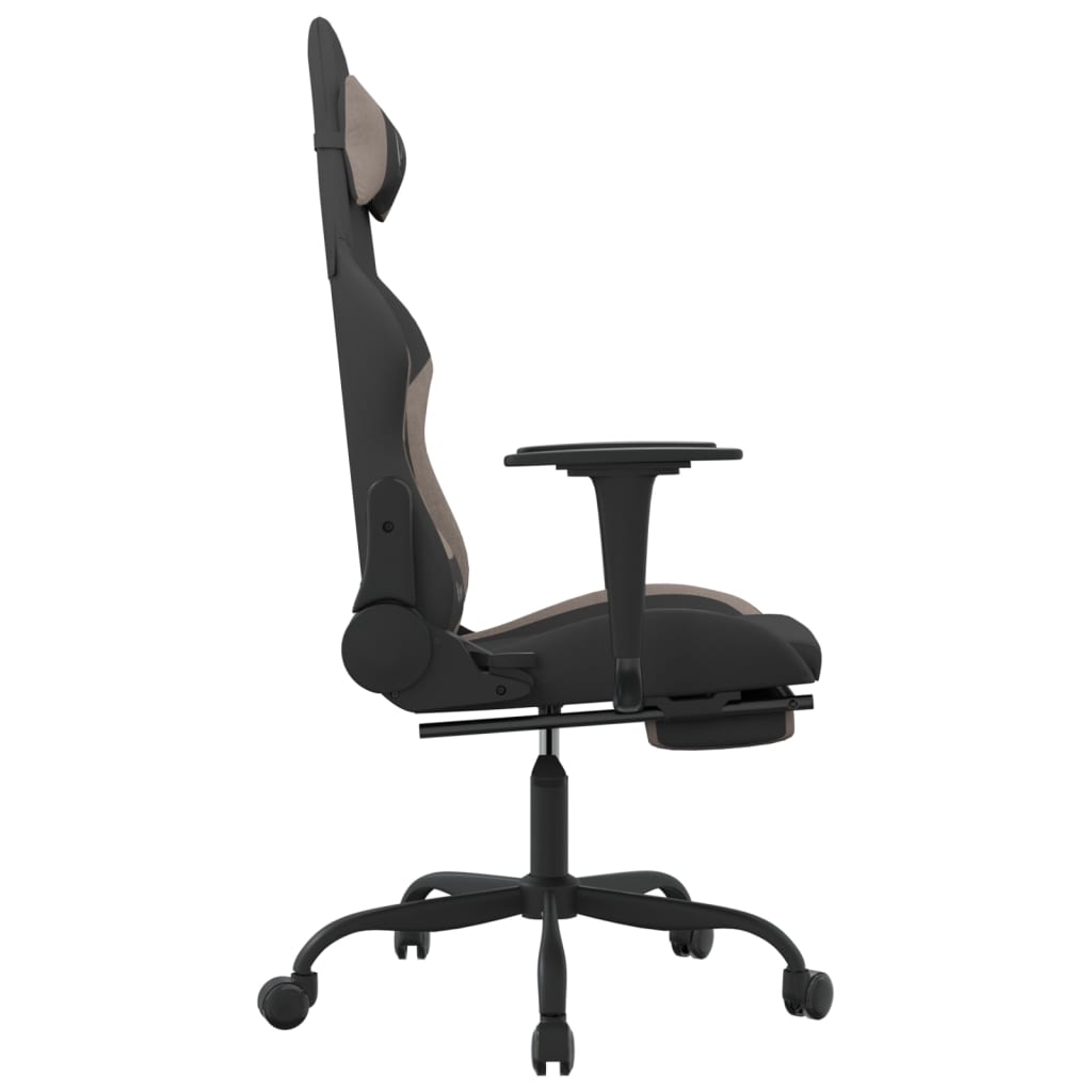 Silla gaming de masaje con reposapiés tela negro y gris taupe