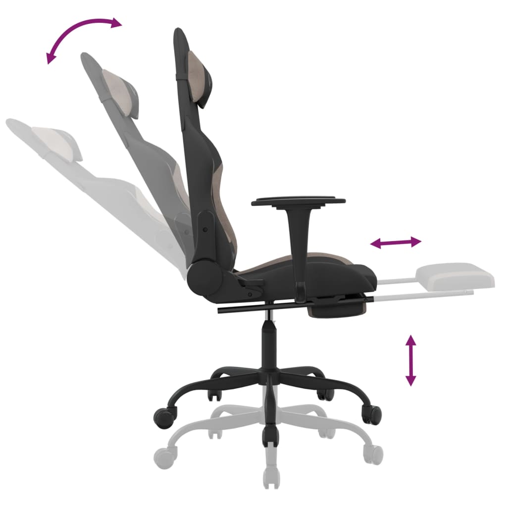 Silla gaming de masaje con reposapiés tela negro y gris taupe