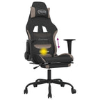 Silla gaming de masaje con reposapiés tela negro y gris taupe