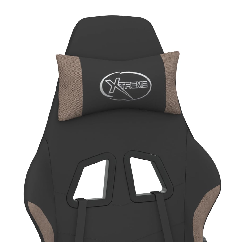 Silla gaming de masaje con reposapiés tela negro y gris taupe