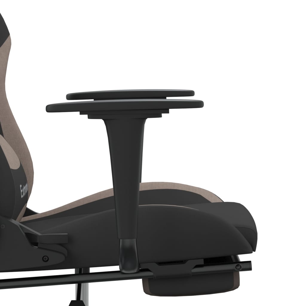 Silla gaming de masaje con reposapiés tela negro y gris taupe