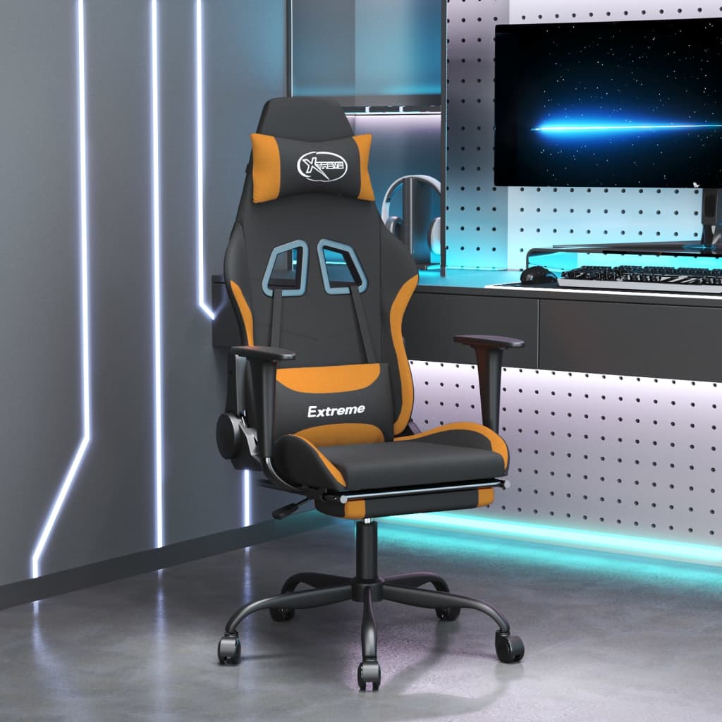 Silla gaming de masaje con reposapiés tela negro y gris taupe
