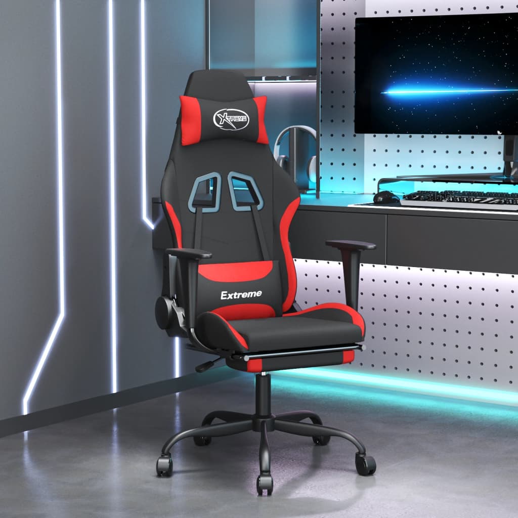 Silla gaming de masaje con reposapiés tela negro y gris taupe