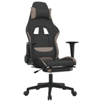 Silla gaming de masaje con reposapiés tela negro y gris taupe