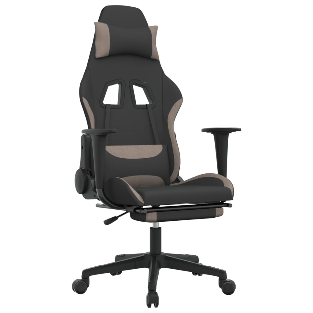Silla gaming de masaje con reposapiés tela negro y gris taupe