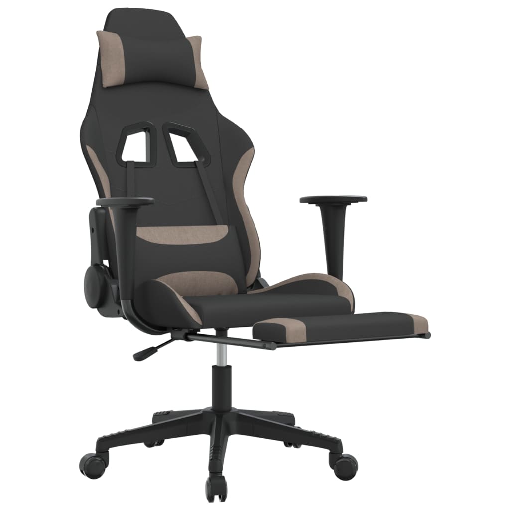Silla gaming de masaje con reposapiés tela negro y gris taupe
