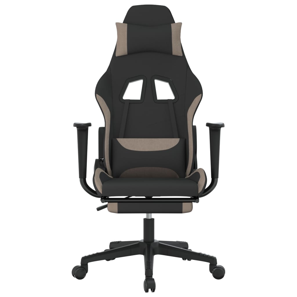 Silla gaming de masaje con reposapiés tela negro y gris taupe