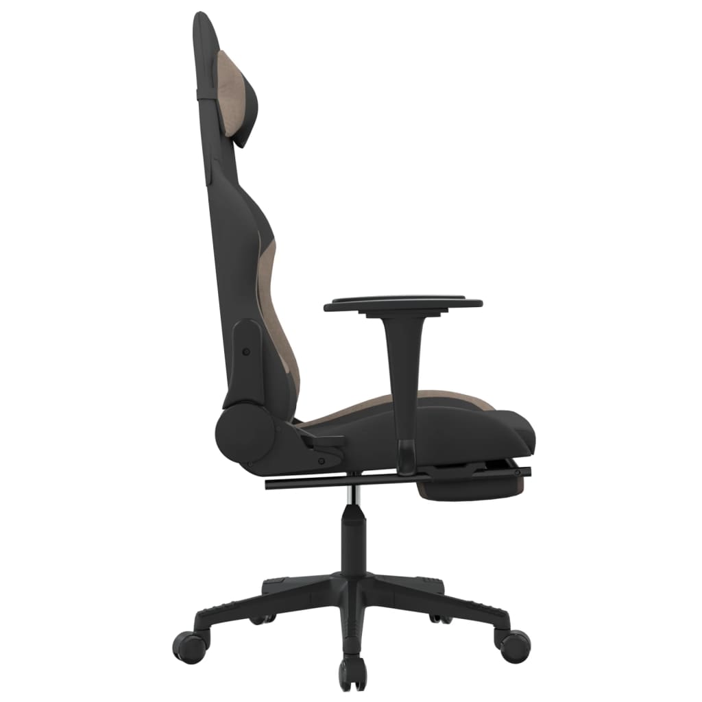 Silla gaming de masaje con reposapiés tela negro y gris taupe
