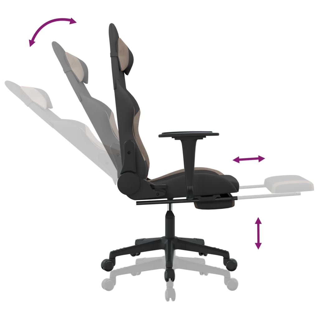 Silla gaming de masaje con reposapiés tela negro y gris taupe