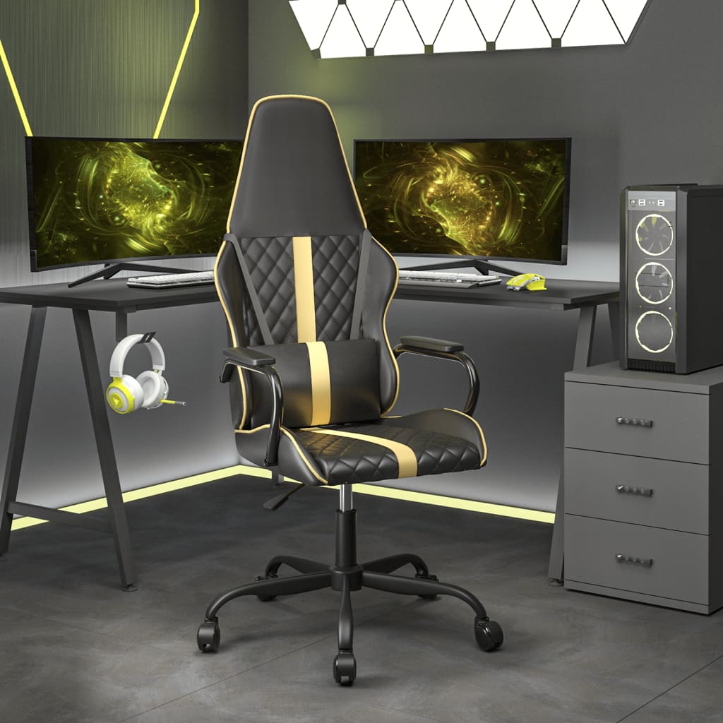 Silla gaming con masaje cuero sintético azul y negro
