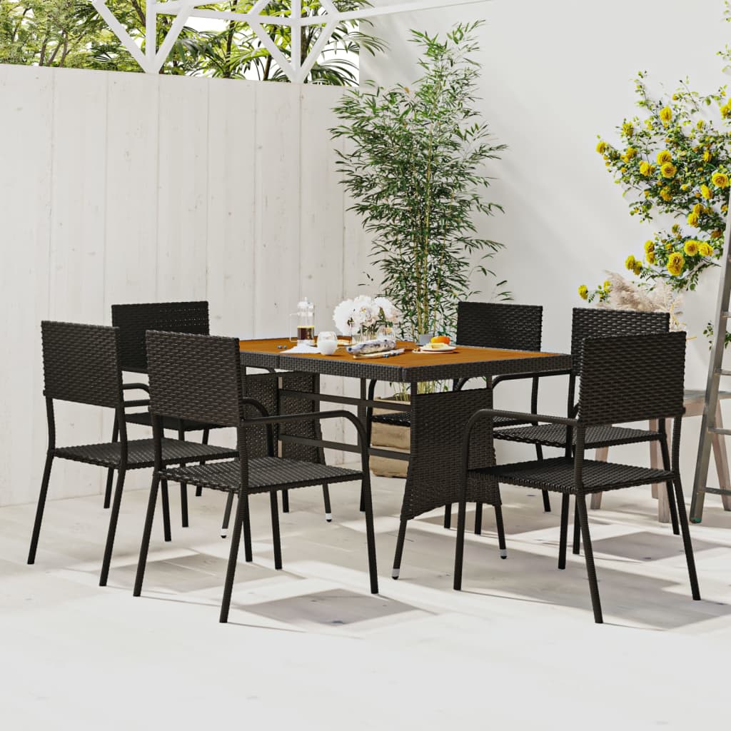 idaXL Conjunto de jantar de jardim 7 peças vime sintético cinzento