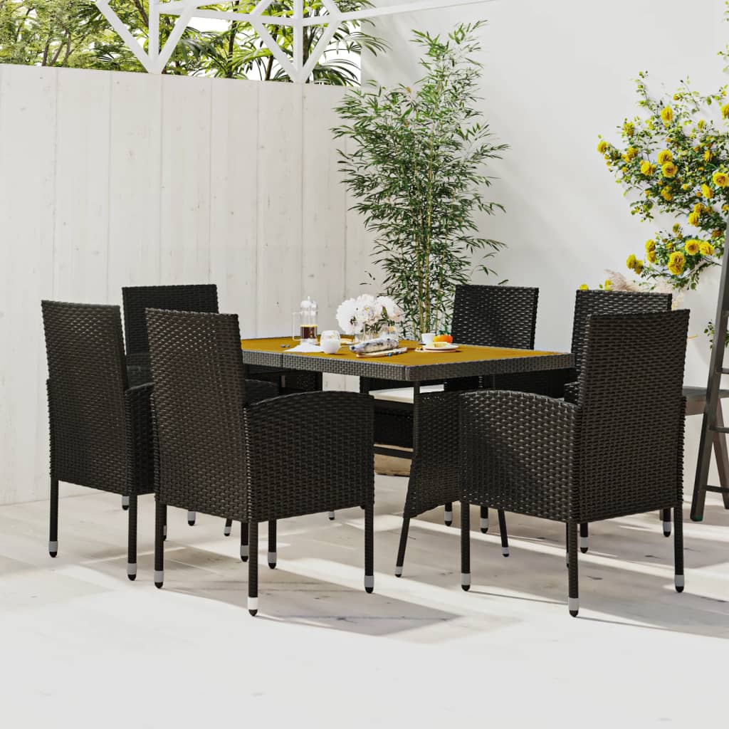 Juego de comedor de jardín 7 piezas marrón y negro