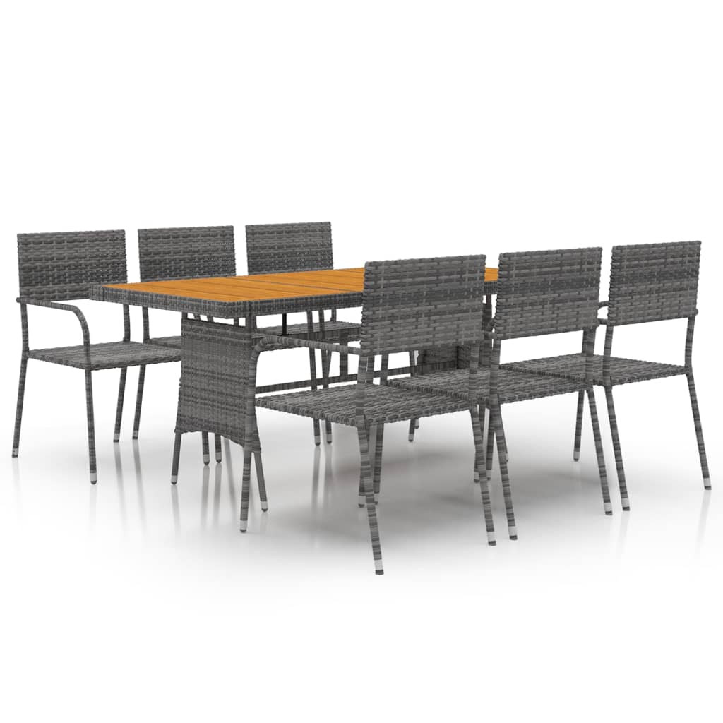 idaXL Juego de comedor de jardín 7 piezas ratán sintético gris