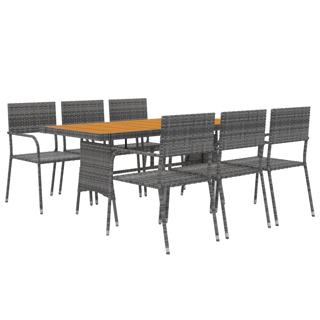 idaXL Juego de comedor de jardín 7 piezas ratán sintético gris