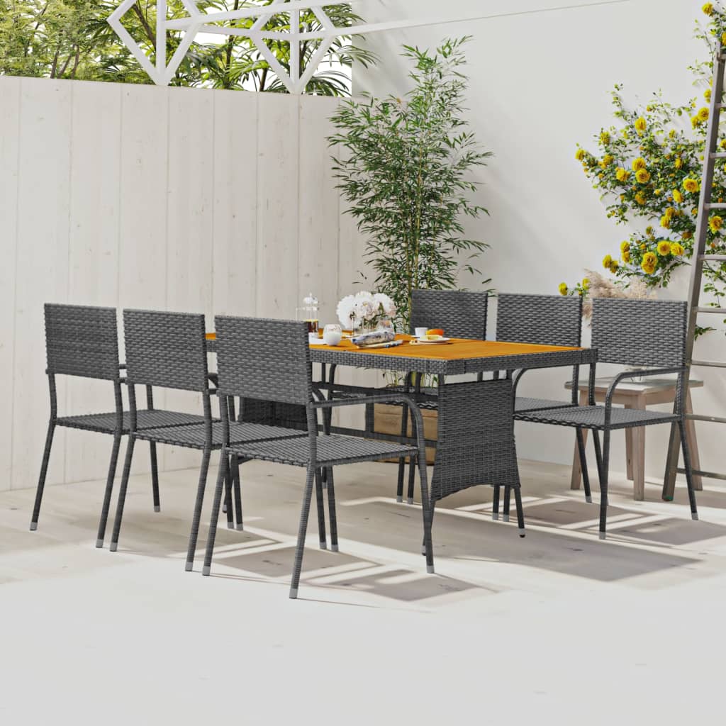 idaXL Juego de comedor de jardín 7 piezas ratán sintético gris