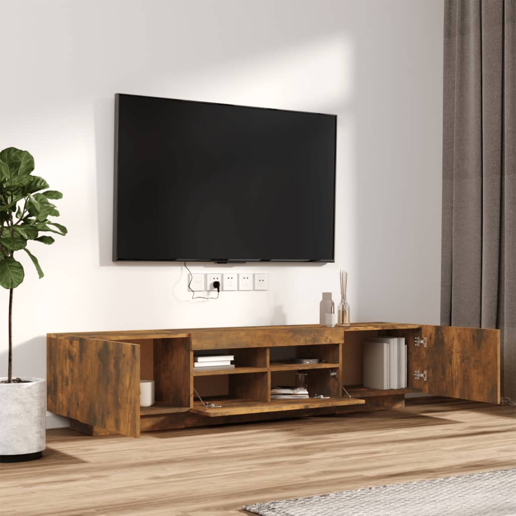 Set de muebles TV con LEDS 2 pzas contrachapada roble ahumado