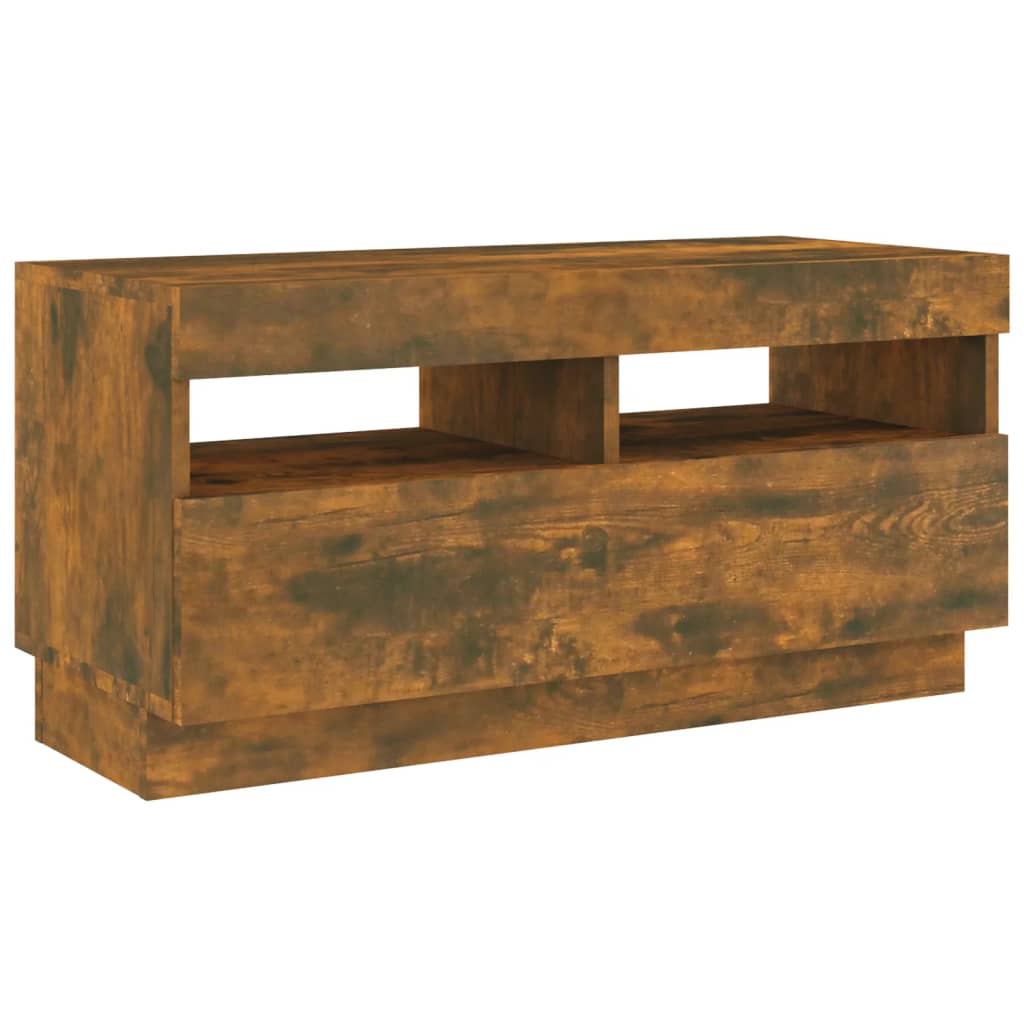 Set de muebles TV con LEDS 2 pzas contrachapada roble ahumado