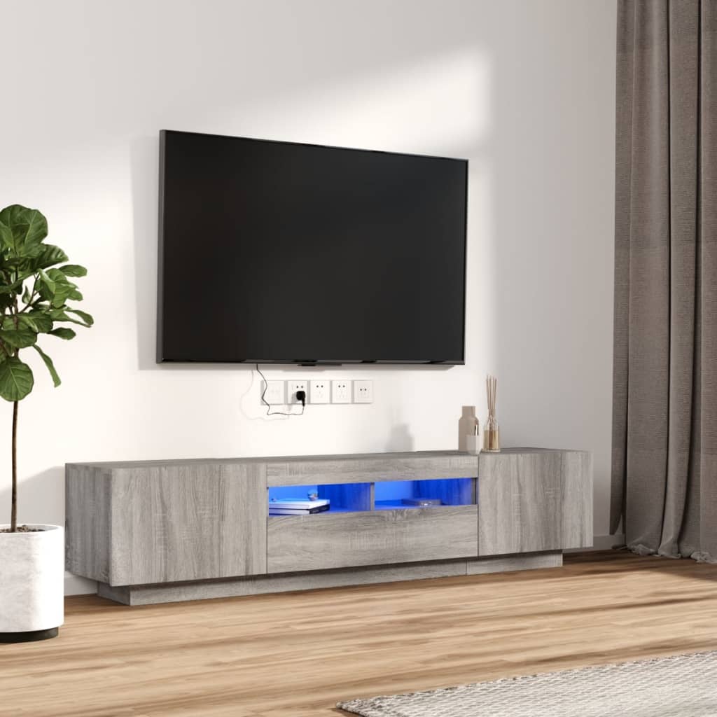Conjunto de móveis de TV com LEDs 2 peças contraplacado carvalho fumado