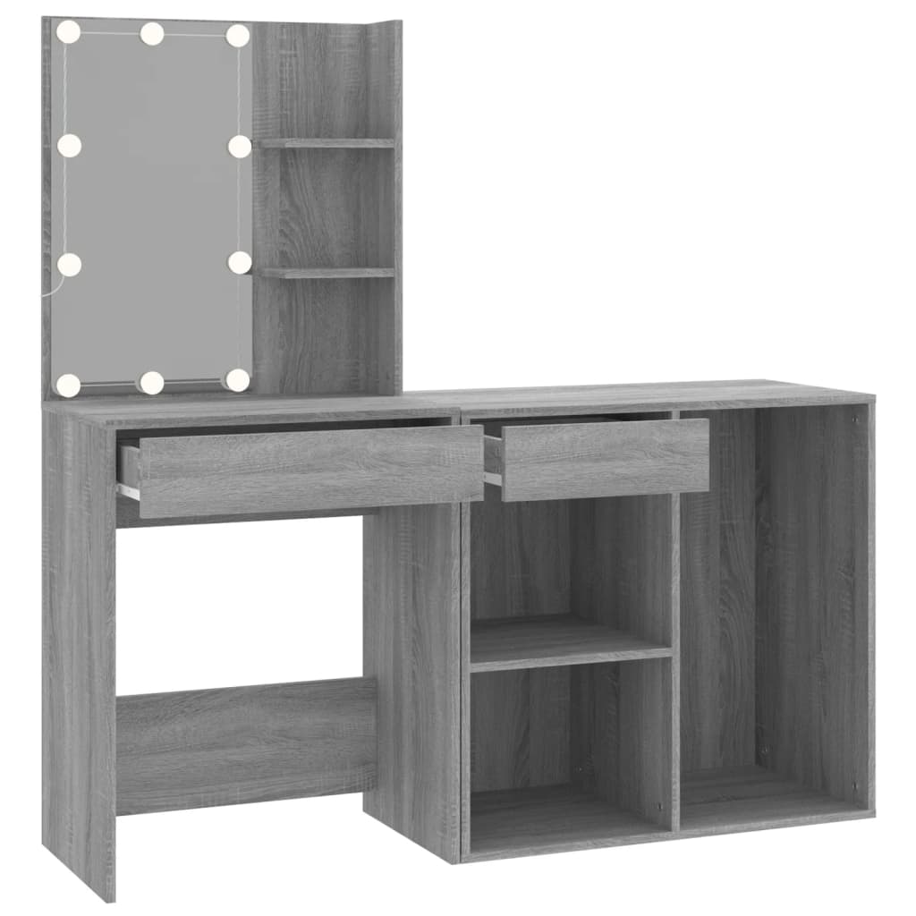 Tocador con LED y armario madera contrachapada gris Sonoma