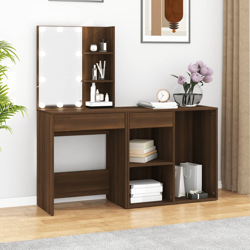 Tocador con LED y armario madera contrachapada gris Sonoma