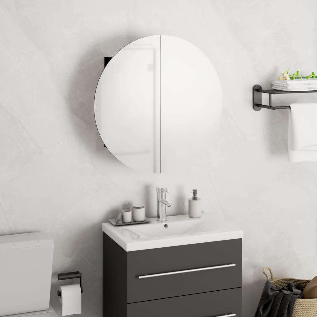 Armario de baño con espejo redondo y LED blanco 40x40x17,5 cm