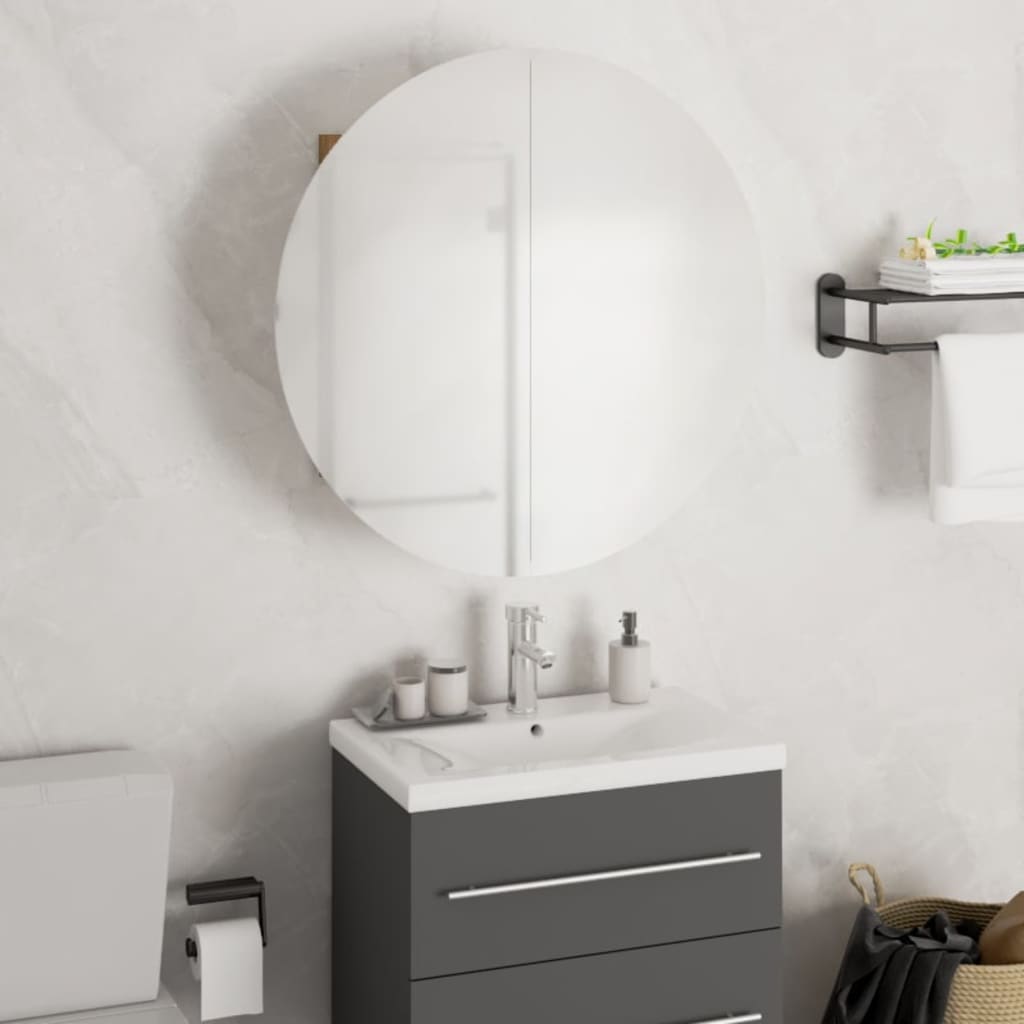 Armario de baño con espejo redondo y LED blanco 40x40x17,5 cm