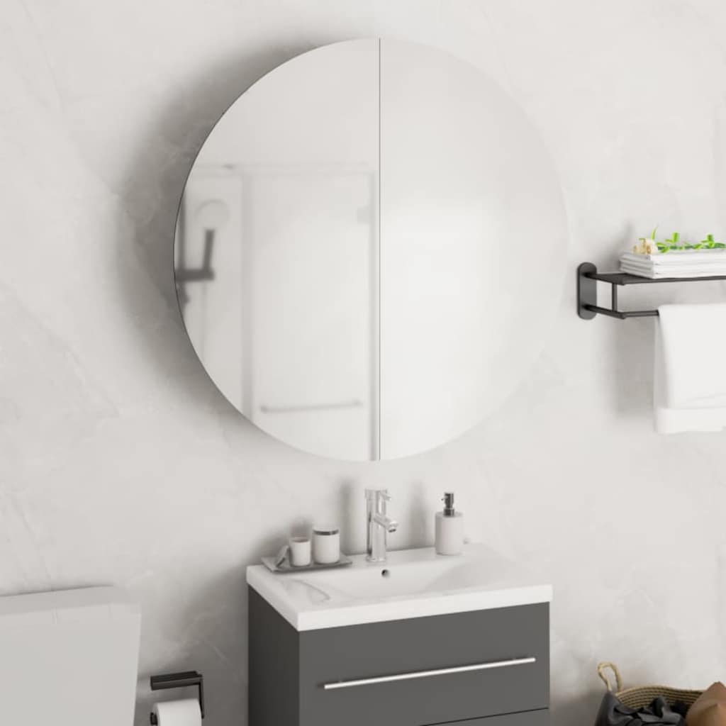 Armario de baño con espejo redondo y LED blanco 40x40x17,5 cm
