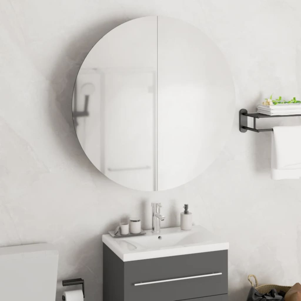 Armario de baño con espejo redondo y LED blanco 40x40x17,5 cm
