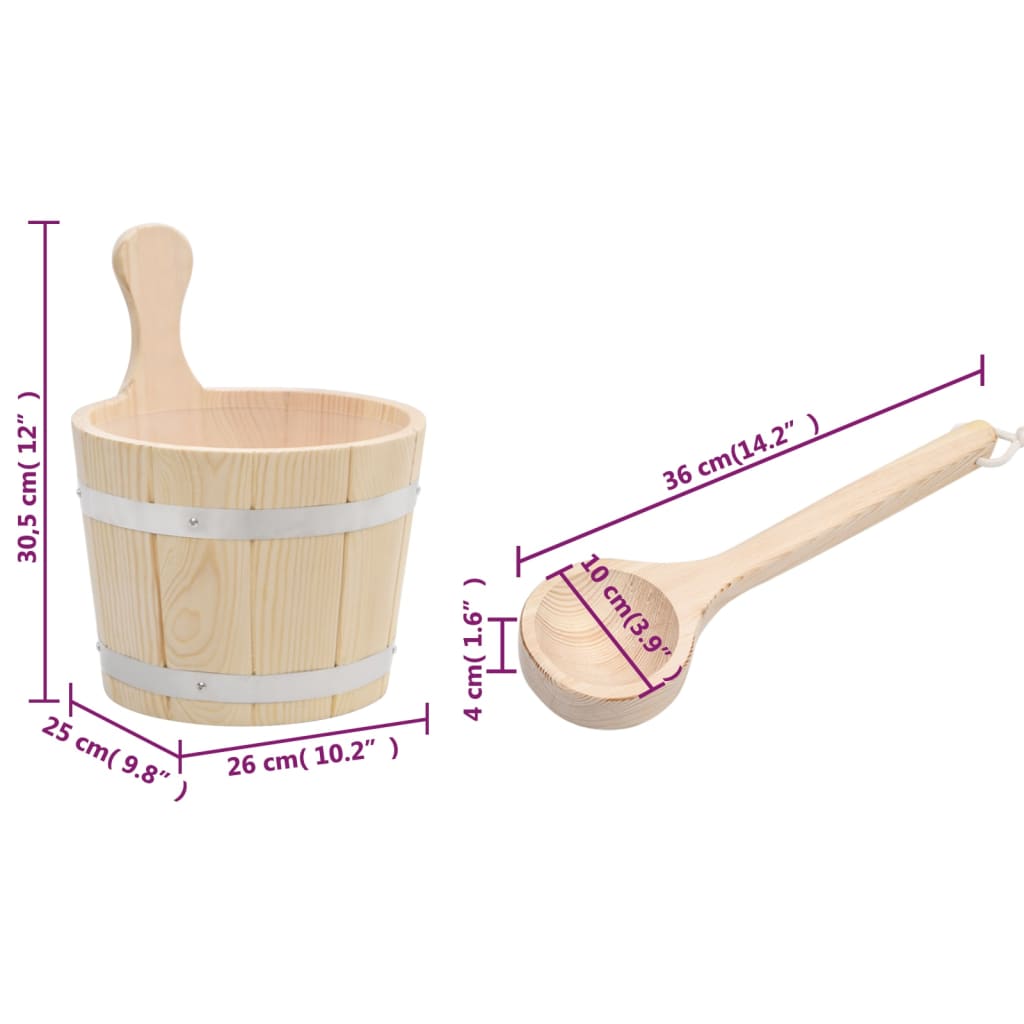 Set de cubeta y cucharón para sauna madera maciza de pino