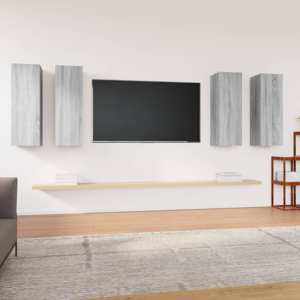 Mueble TV 4 uds madera contrachapada roble ahumado 30,5x30x90cm