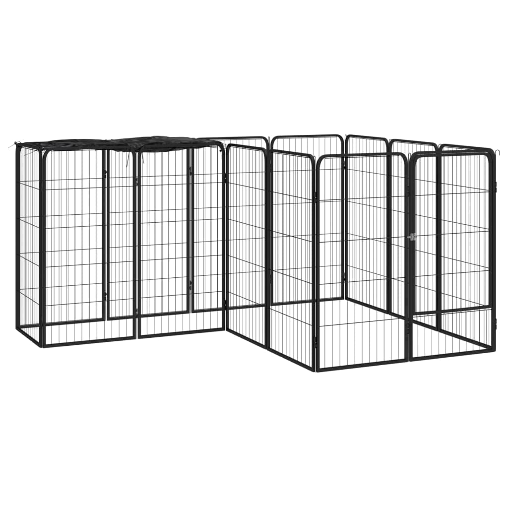 Dog cage 12 panels black powder-coated steel 100x50 cm