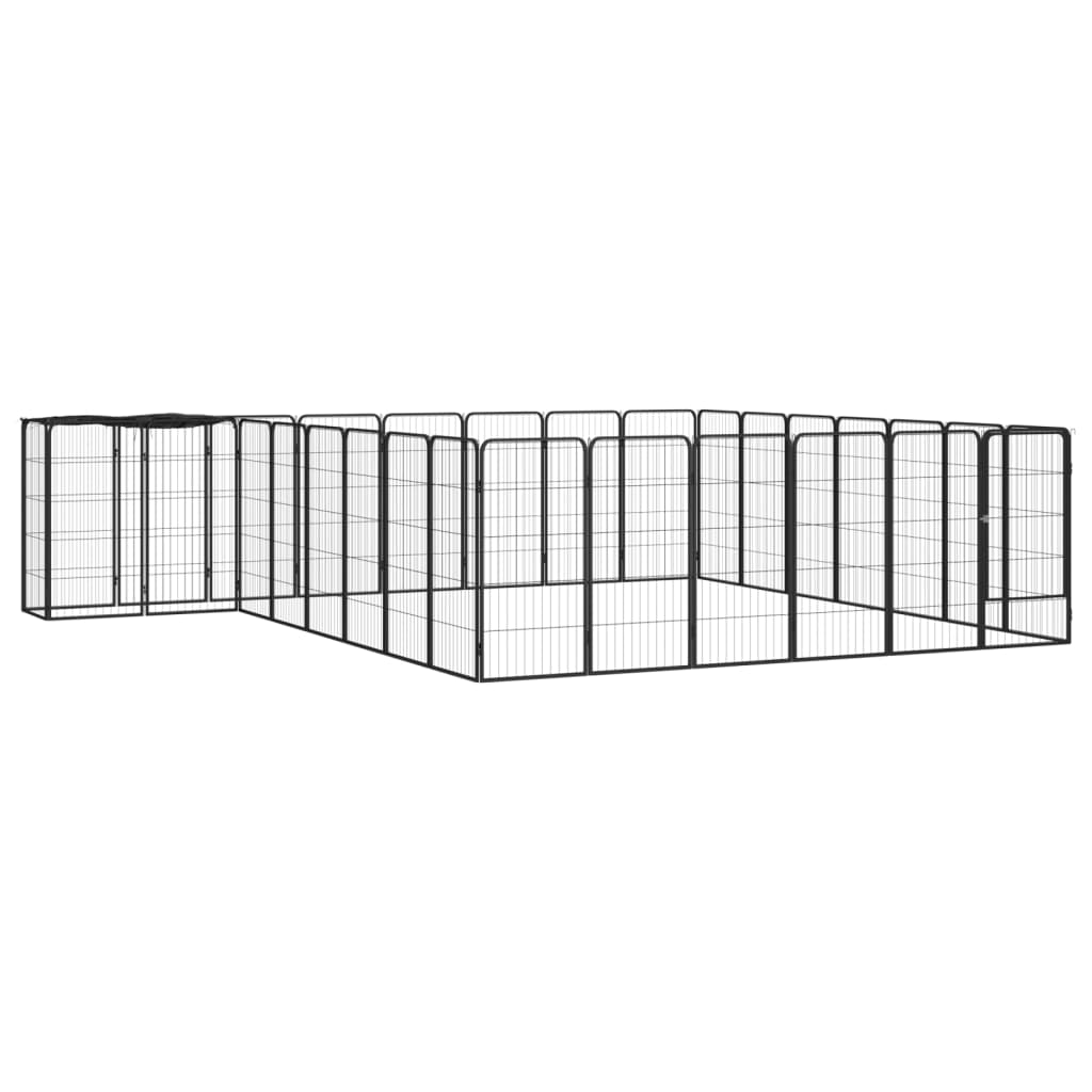 28-Panel Black Powder-Coated Steel Dog Kennel 50x100 cm