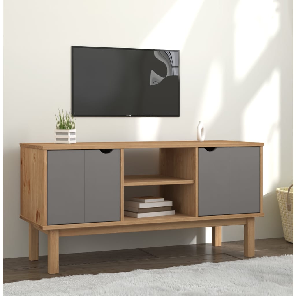 Mueble TV OTTA madera maciza pino marrón blanco 113,5x43x57 cm