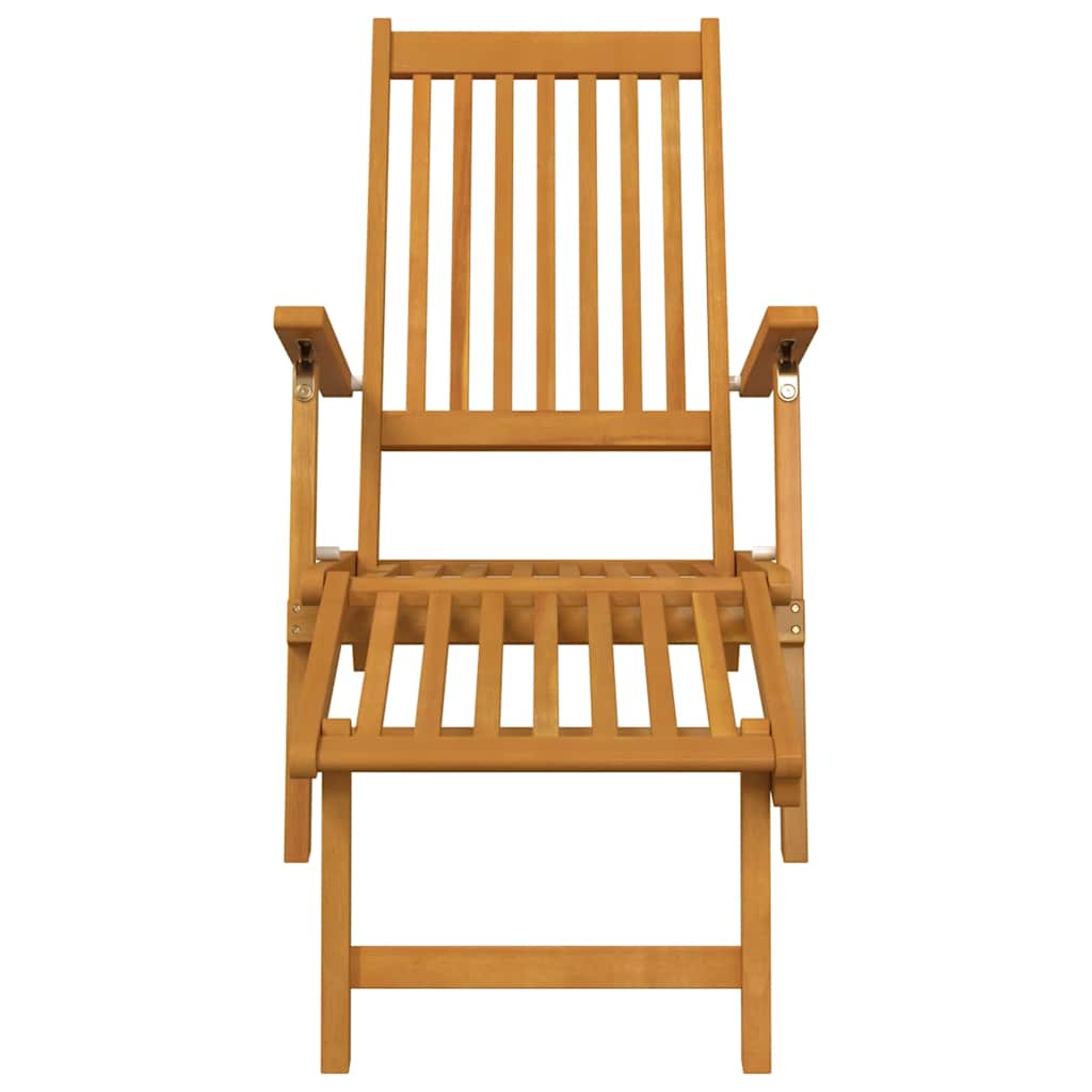 Silla de jardín con reposapiés y mesita madera maciza de acacia
