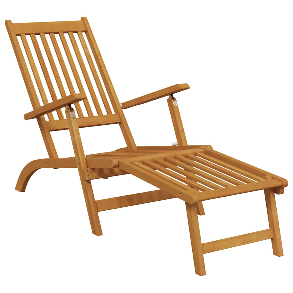 Silla de jardín con reposapiés y mesita madera maciza de acacia