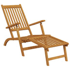 Silla de jardín con reposapiés y mesita madera maciza de acacia
