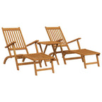 Silla de jardín con reposapiés y mesita madera maciza de acacia