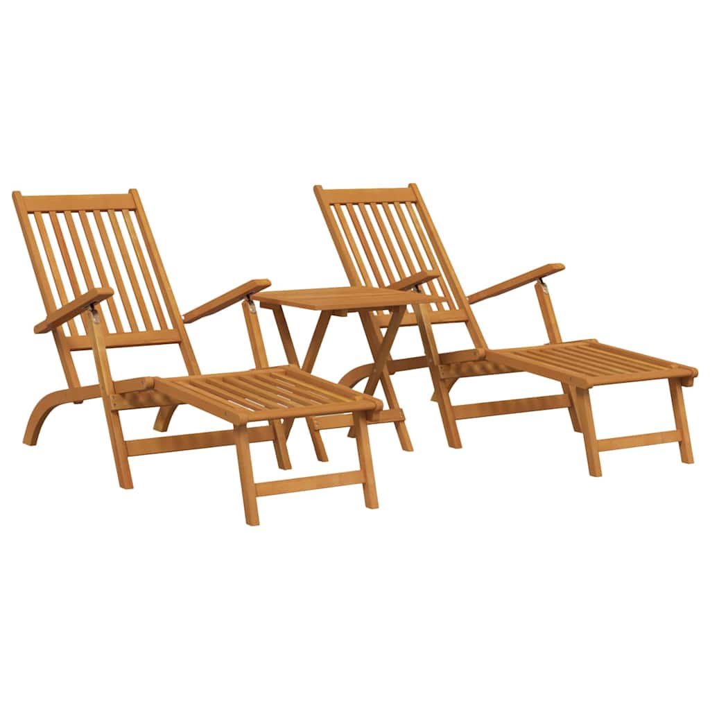 Silla de jardín con reposapiés y mesita madera maciza de acacia