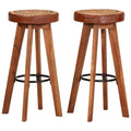 Taburetes de cocina 2 uds cuero auténtico madera maciza acacia
