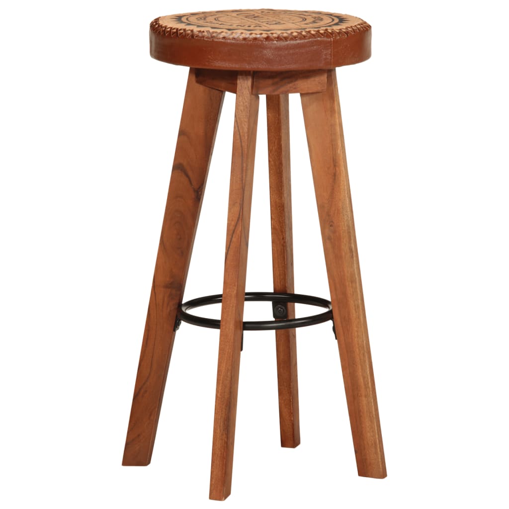 Taburetes de cocina 2 uds cuero auténtico madera maciza acacia