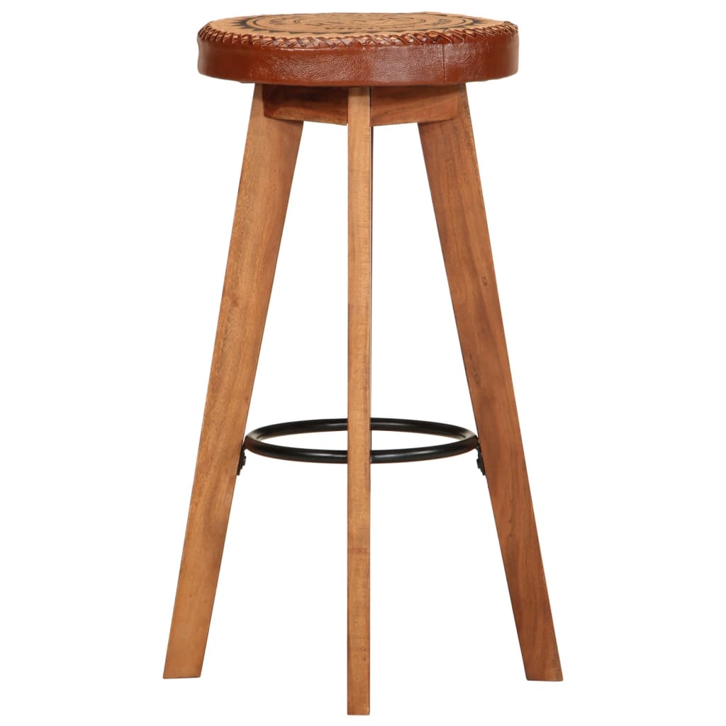 Taburetes de cocina 2 uds cuero auténtico madera maciza acacia