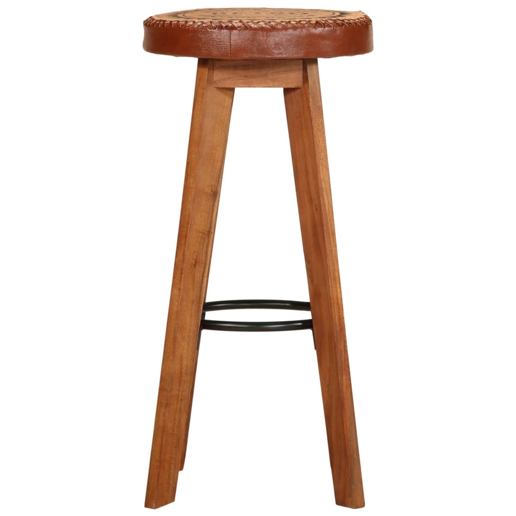 Taburetes de cocina 2 uds cuero auténtico madera maciza acacia