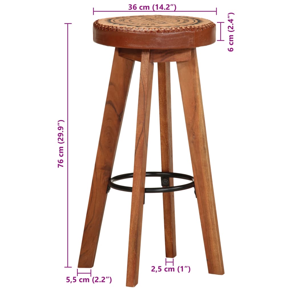 Taburetes de cocina 2 uds cuero auténtico madera maciza acacia