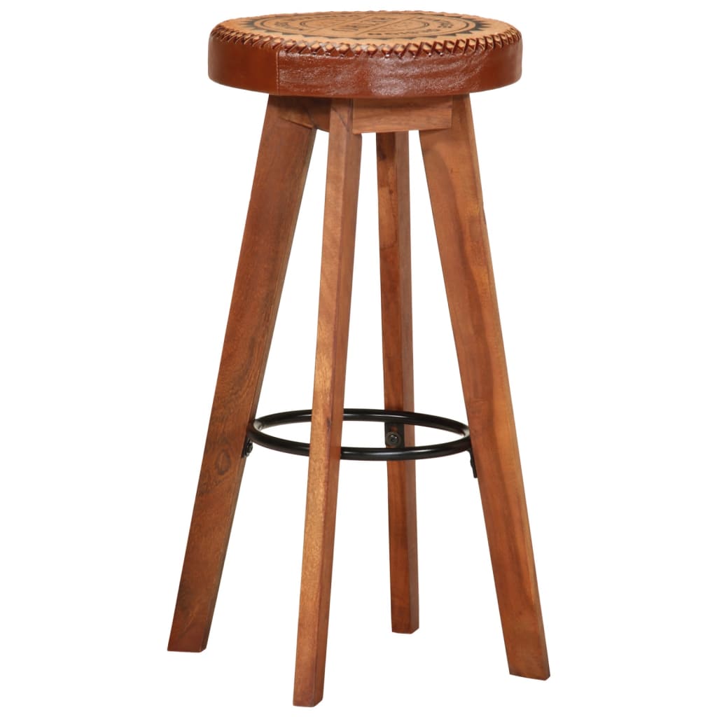 Taburetes de cocina 2 uds cuero auténtico madera maciza acacia