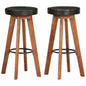 2 pcs kitchen stools real leather solid acacia wood