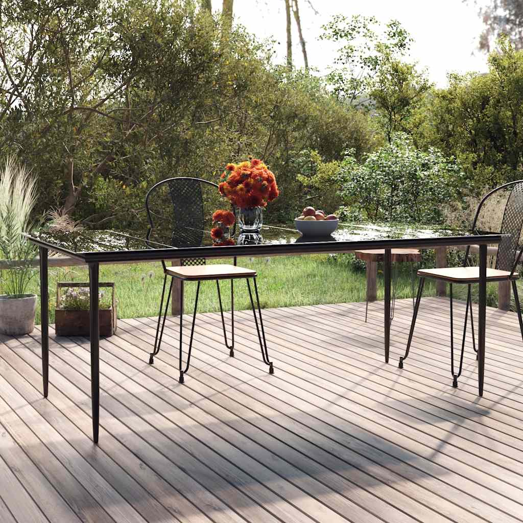 Mesa comedor jardín acero y vidrio templado negro 160x80x74 cm