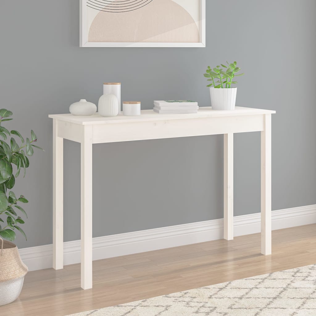 Mesa consola de madera maciza de pino blanco 110x40x75 cm