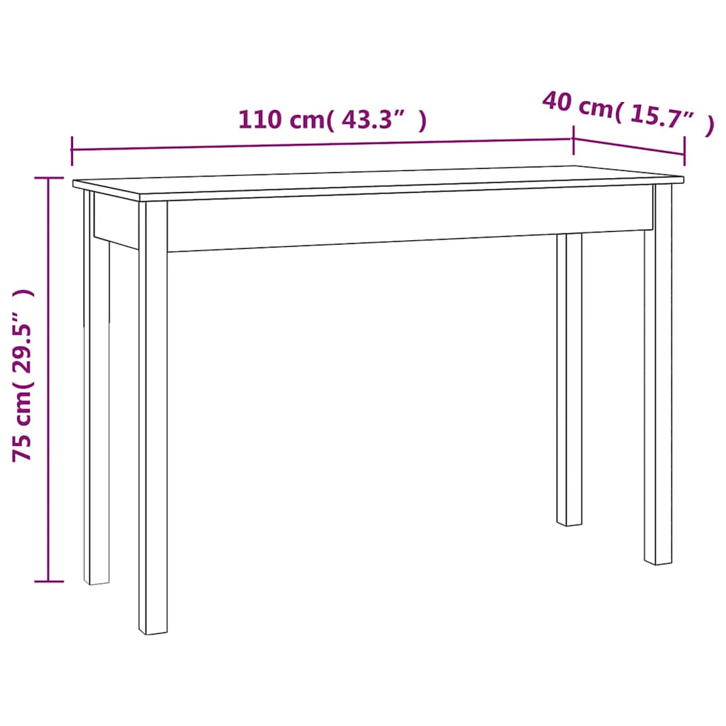 Mesa consola de madera maciza de pino blanco 110x40x75 cm